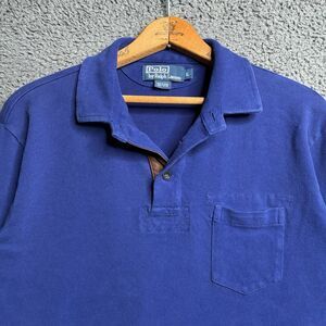 Polo Ralph Lauren Terry Cloth Polo Shirt Mens Large Blue Long Sleeve Pony Rugby